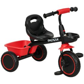 Qaba Toddler Tricycle for Kids 2-5 Years Adjustable Seat Storage Baskets Red Durable Bike for Girls and Boys