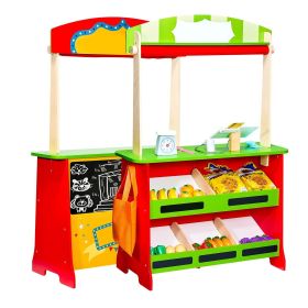 VEVOR Wooden Puppet Theater 2-in-1 Reversible Play Store Kids Play Market Stand