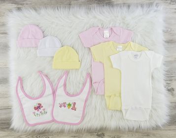 8 Pc Layette Baby Clothes Set (Color: Pink/Yellow/White, size: Newborn)