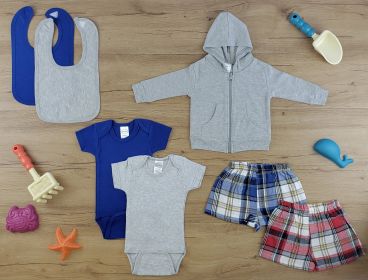 7 Pc Layette Baby Clothes Set (Color: Heather Grey/Navy/Red, size: Newborn)