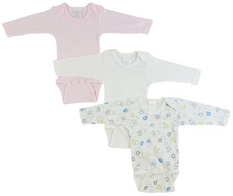 Girls Long Sleeve Printed Onezie Variety Pack (Color: White/Pink/Print, size: small)