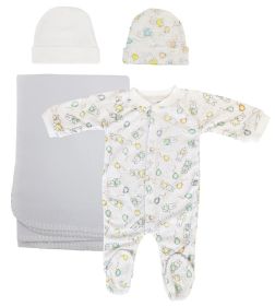 Unisex Newborn Baby 4 Pc Layette Sets (Color: White, size: medium)