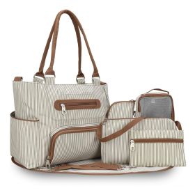 8Pcs Baby Nappy Diaper Bags Set for Mom Dad Mummy Handbags Multifunctional Diaper Changing Bags with Bottle Bag Mesh Bag Purse Diaper Pad 2 Burp (Color: Khaki)