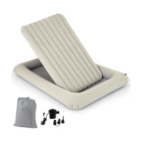 Inflatable Toddler Travel Bed with Electric Pump and Raised Bed Rails (Color: Gray)